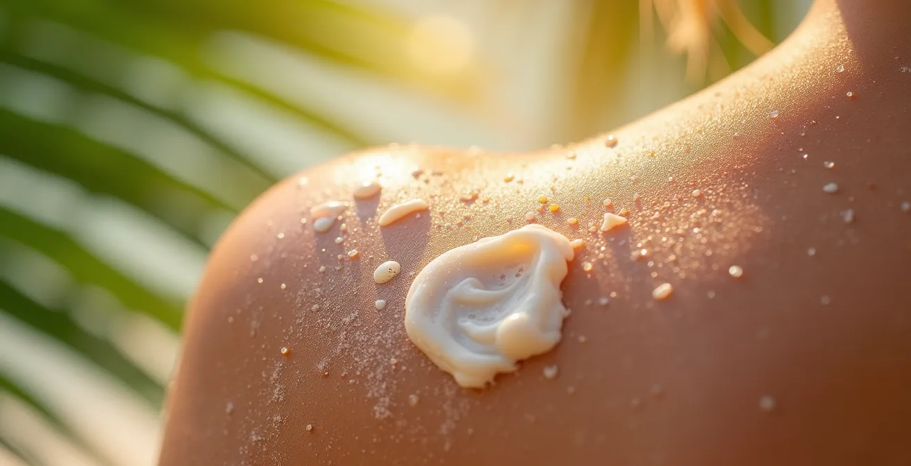 Composición visual mostrando diferencia de intensidad solar entre playa mediterránea y tropical