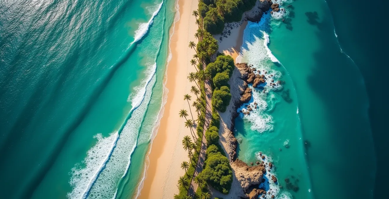 Vista aérea comparativa de las costas sur y norte para buceo en República Dominicana