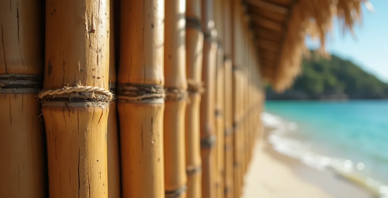 Vista aérea de cabañas eco-lodge aisladas entre vegetación tropical junto al mar