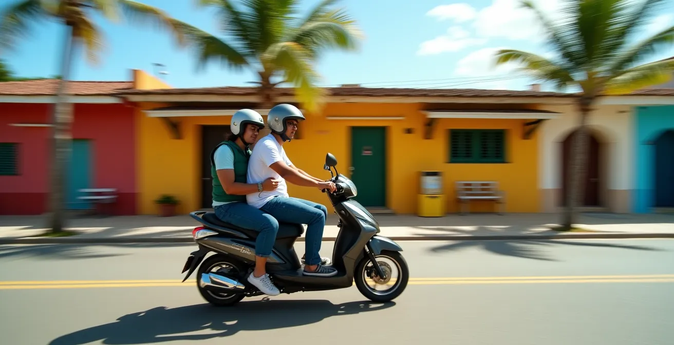 Motoconcho dominicano en movimiento por las calles de Bávaro