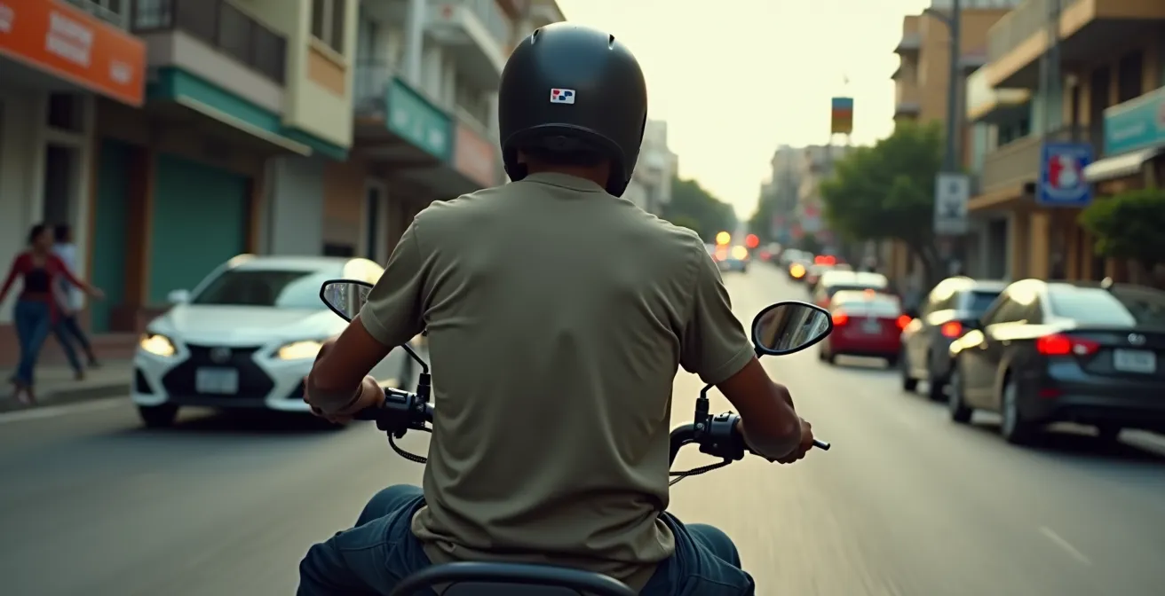 Motocicletas circulando entre coches en tráfico denso de Santo Domingo