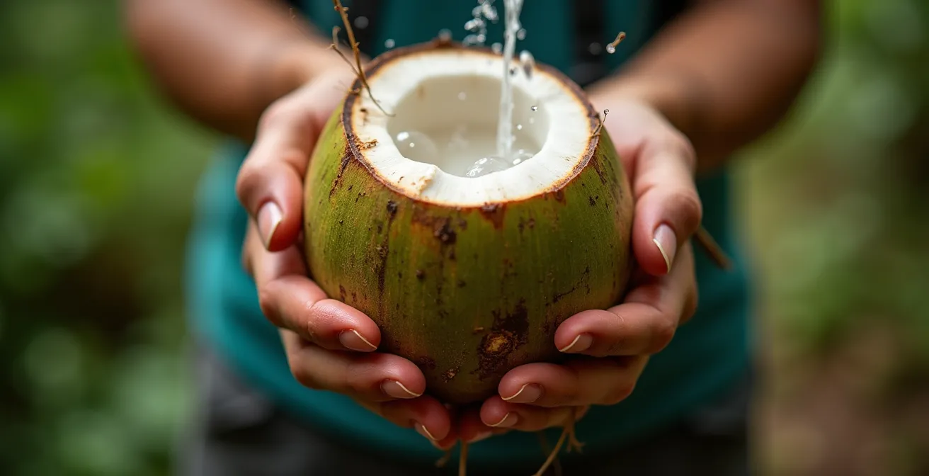 Turista relajándose en área de descanso con vista a la selva después de la tirolina